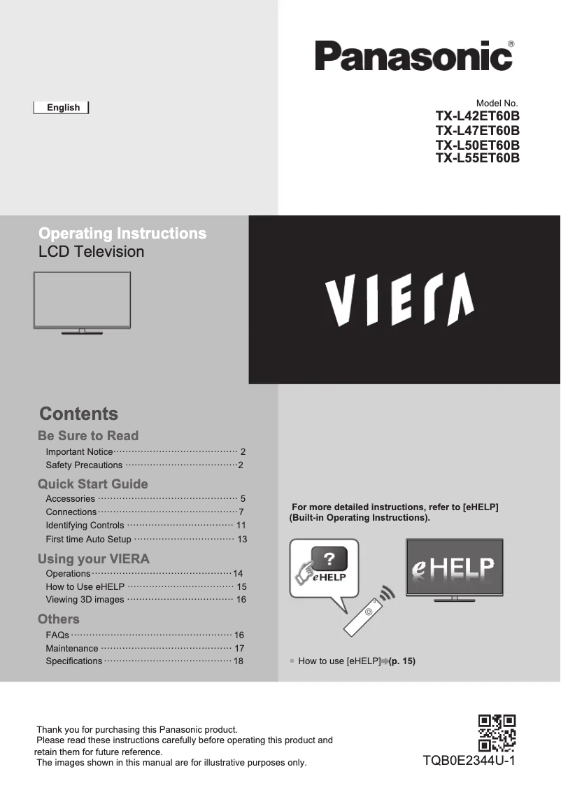 Page 1 de la notice Guide de démarrage rapide Panasonic Viera TX-L50ET60B