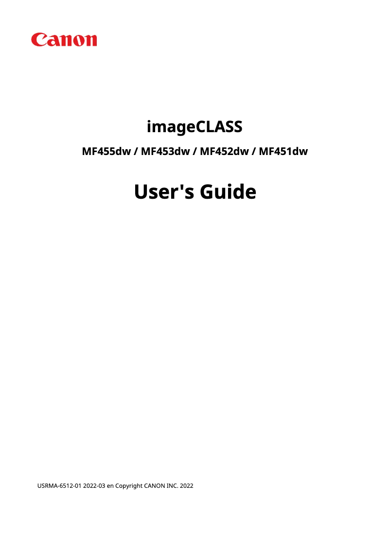 Page n°1 - Manuel utilisateur Canon imageCLASS MF455dw