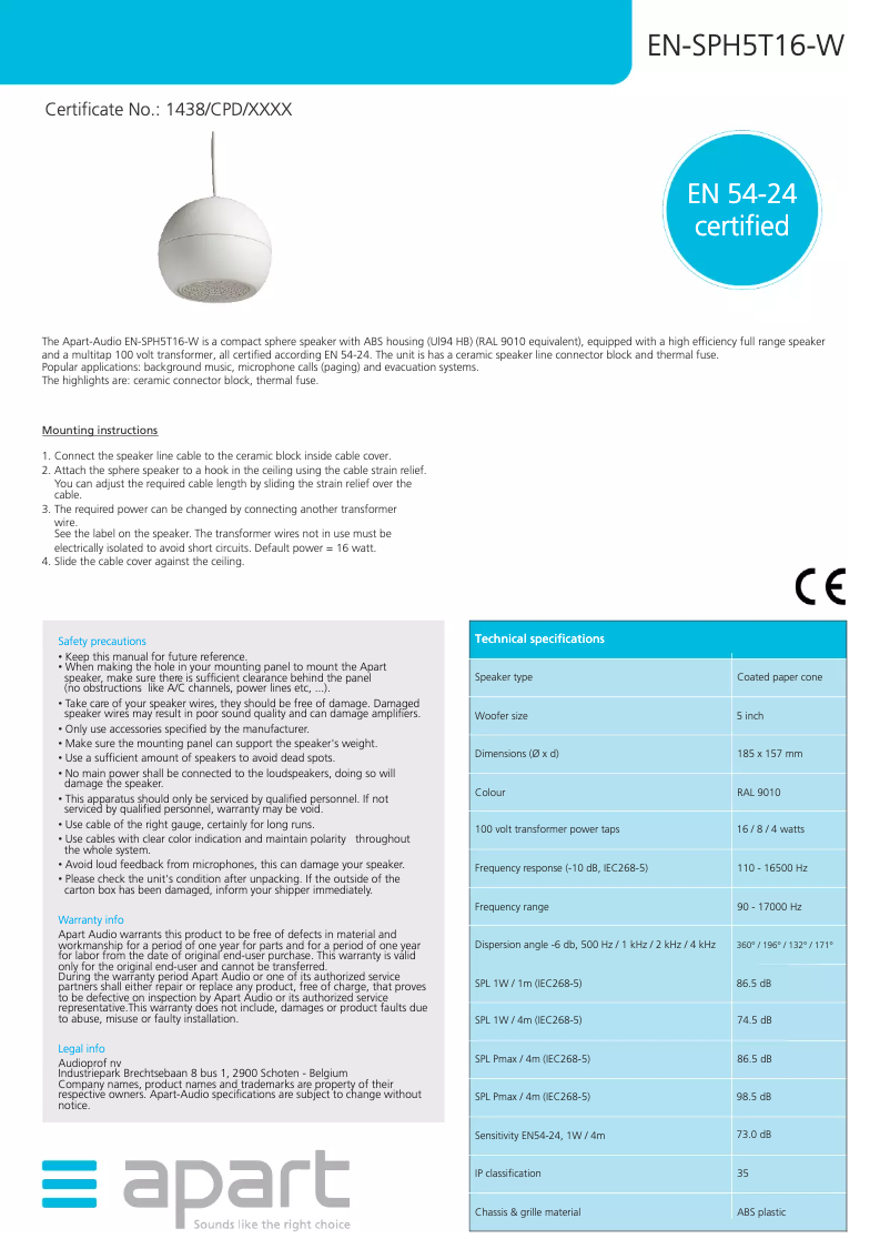 Image de la première page du manuel de l'appareil EN-SPH5T16-W
