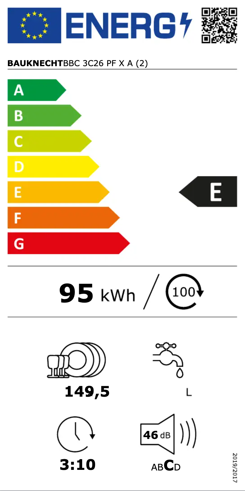 Page 1 de la notice Label énergétique Bauknecht BBC 3C26 PF X A