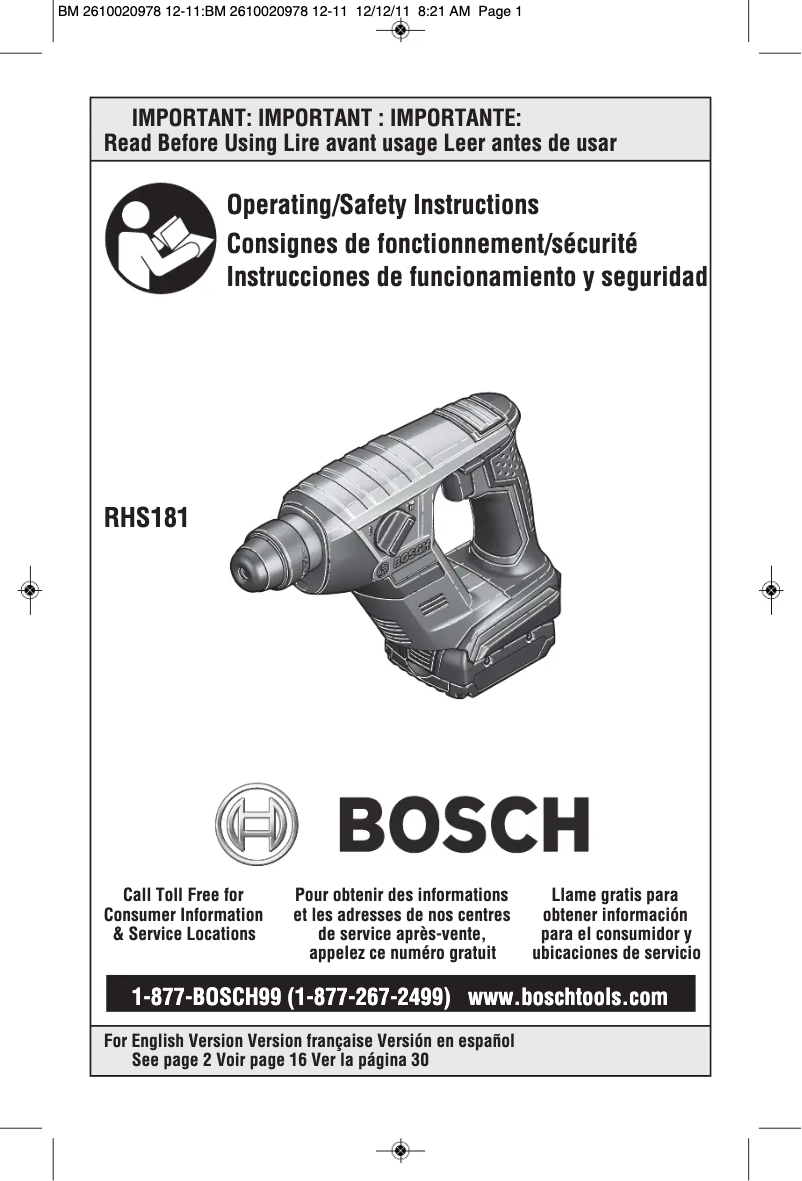 Page 1 of the manual User Manual Bosch RHS181K
