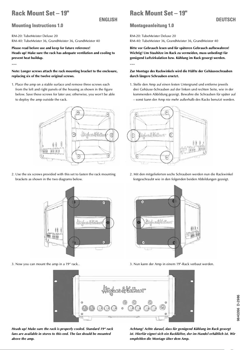 Page 1 de la notice Manuel utilisateur Hughes & Kettner TubeMeister RM-20