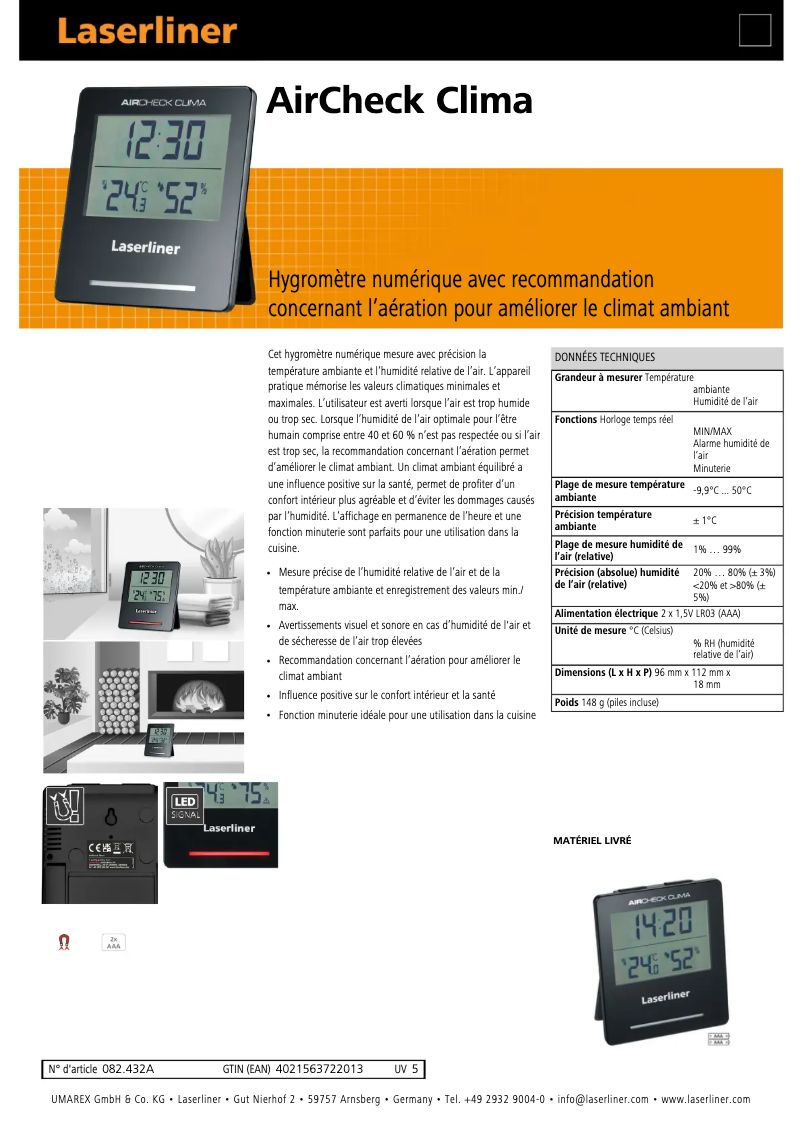 Image de la première page du manuel de l'appareil AirCheck Clima