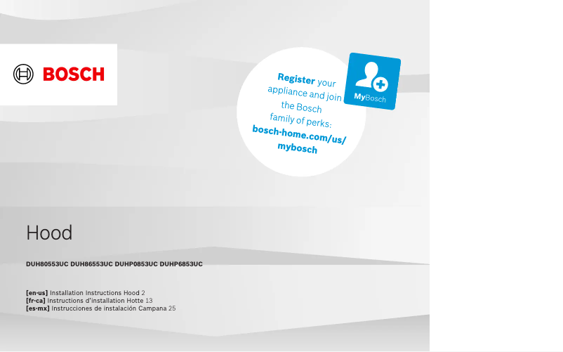 Page 1 de la notice Guide d'installation Bosch DUHP6853UC