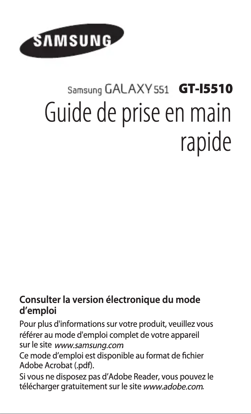 Page 1 de la notice Guide d'installation Samsung Galaxy GT-I5510