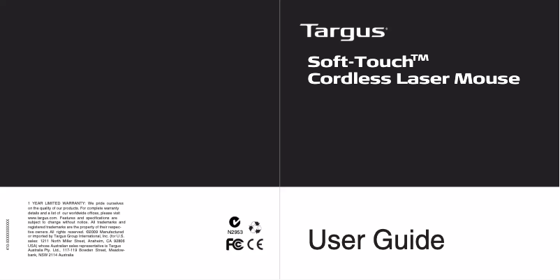 Page n°1 - Manuel utilisateur Targus AMW51US