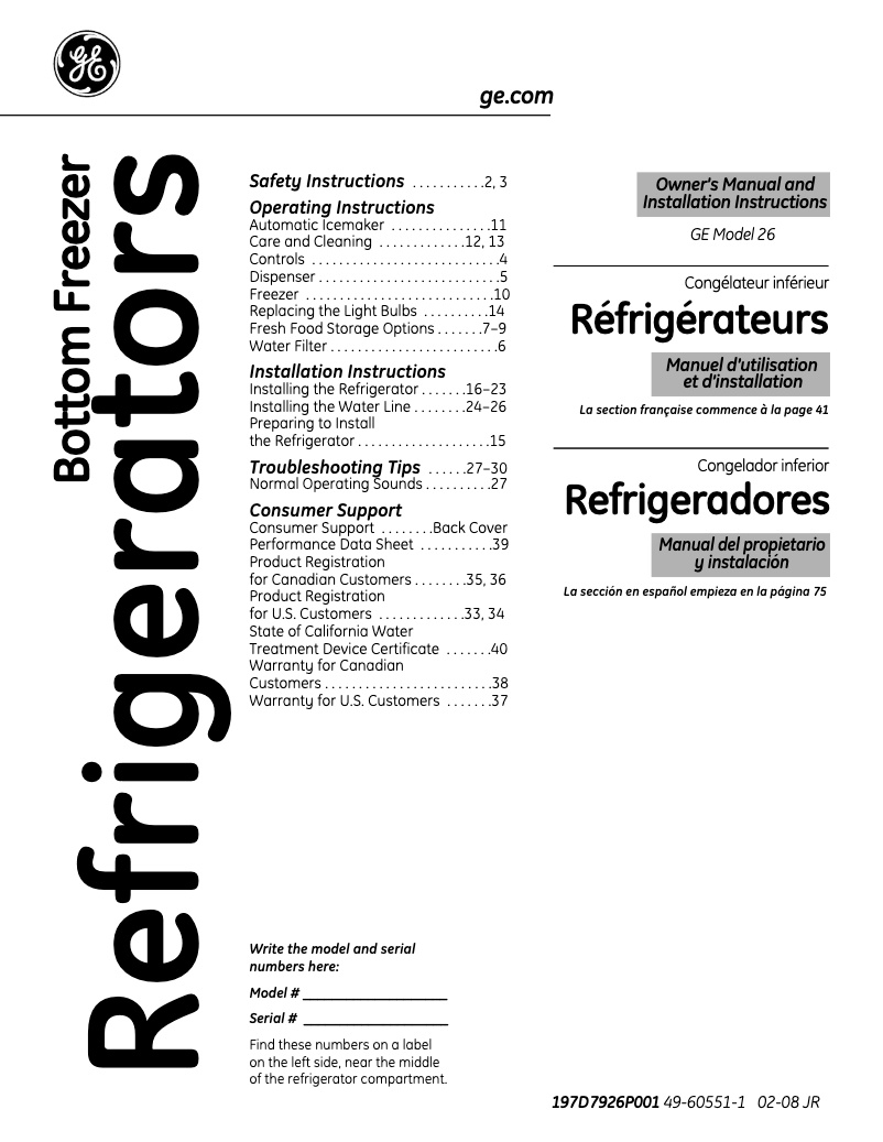 Image de la première page du manuel de l'appareil GFSF6KKXBB