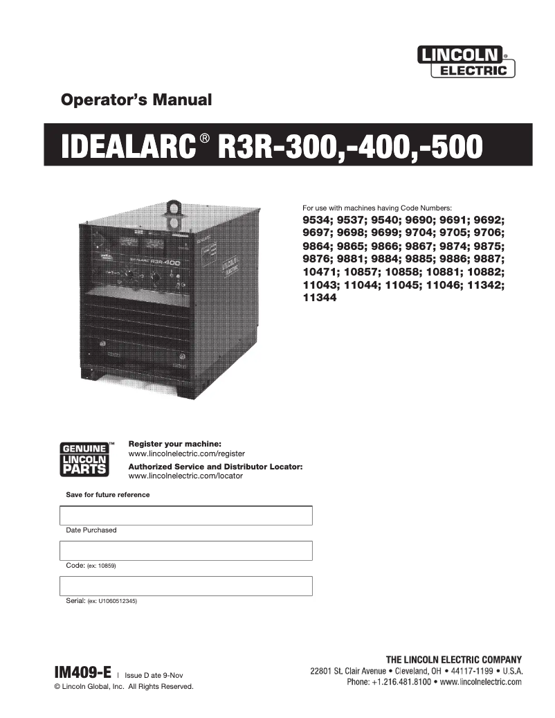 Image de la première page du manuel de l'appareil Idealarc R3R-500