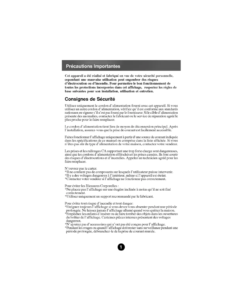 Page 1 de la notice Manuel utilisateur LG L1512S