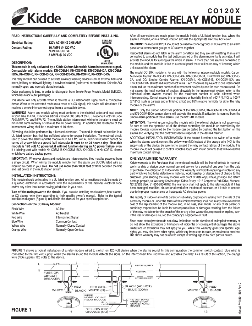 Page 1 de la notice Manuel utilisateur Kidde CO120X