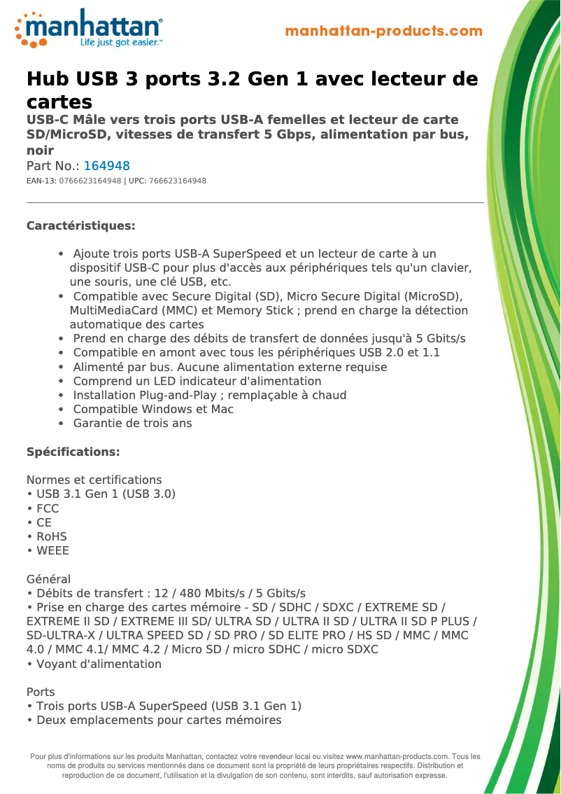 Page 1 de la notice Fiche technique Manhattan 164948