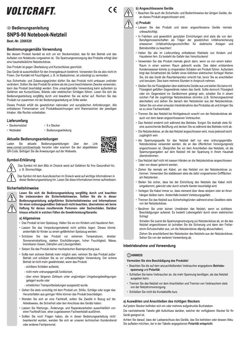 Page 1 de la notice Manuel utilisateur Voltcraft SNPS-90