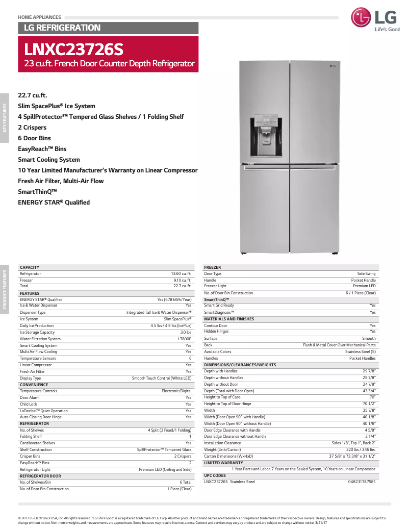 Page 1 de la notice Fiche technique LG LNXC23726