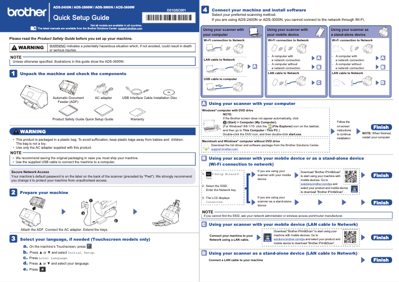 Image de la première page du manuel de l'appareil ImageCenter ADS-3600W