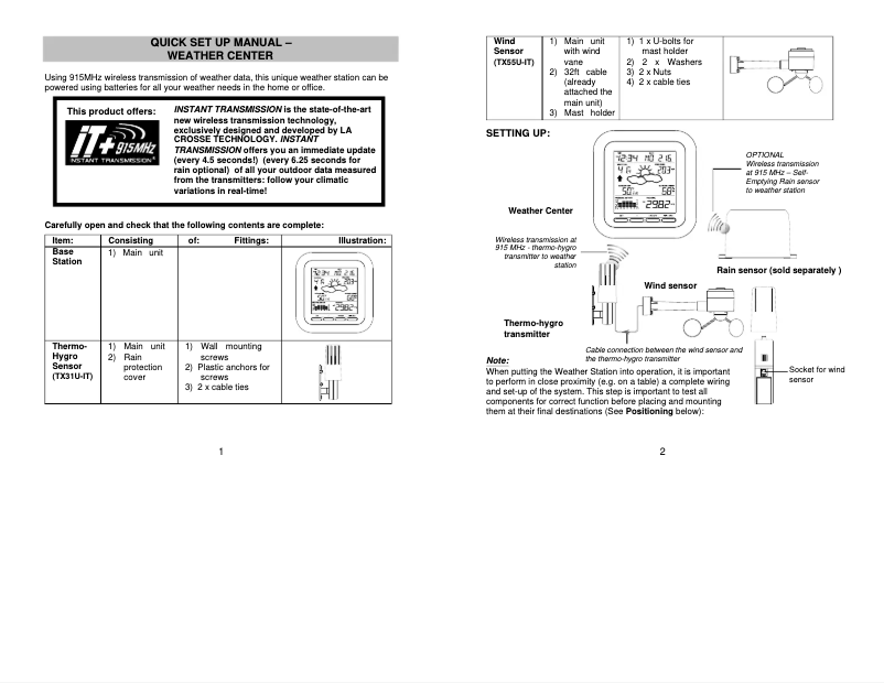 Page n°1 - Guide de démarrage rapide La Crosse Technology WS-1610-IT