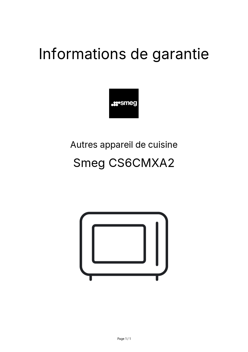 Page n°1 - Informations de garantie Smeg CS6CMXA2