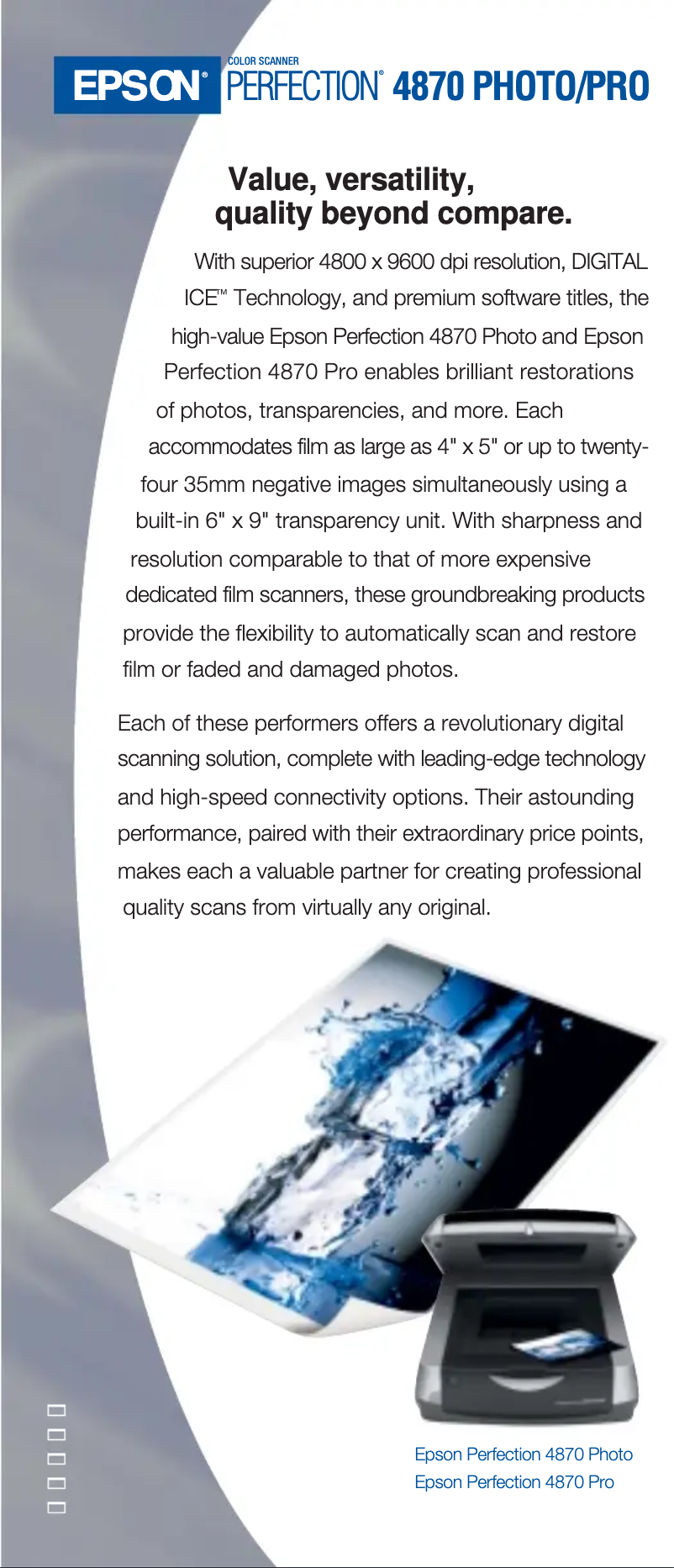 Página 1 del manual Folleto Epson Perfection 4870 Photo