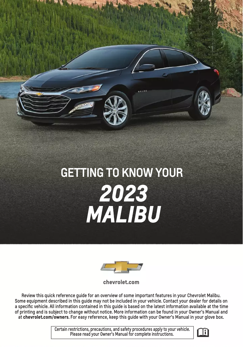 Page 1 de la notice Guide de démarrage rapide Chevrolet Malibu (2023)