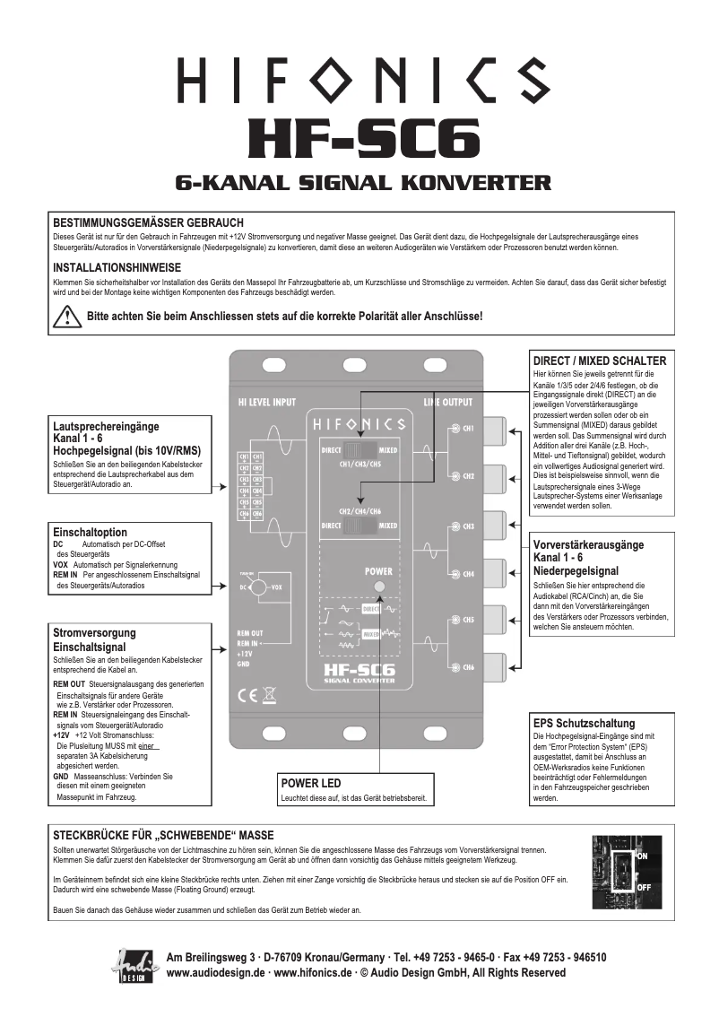 Page 1 de la notice Manuel utilisateur Hifonics HF-SC6