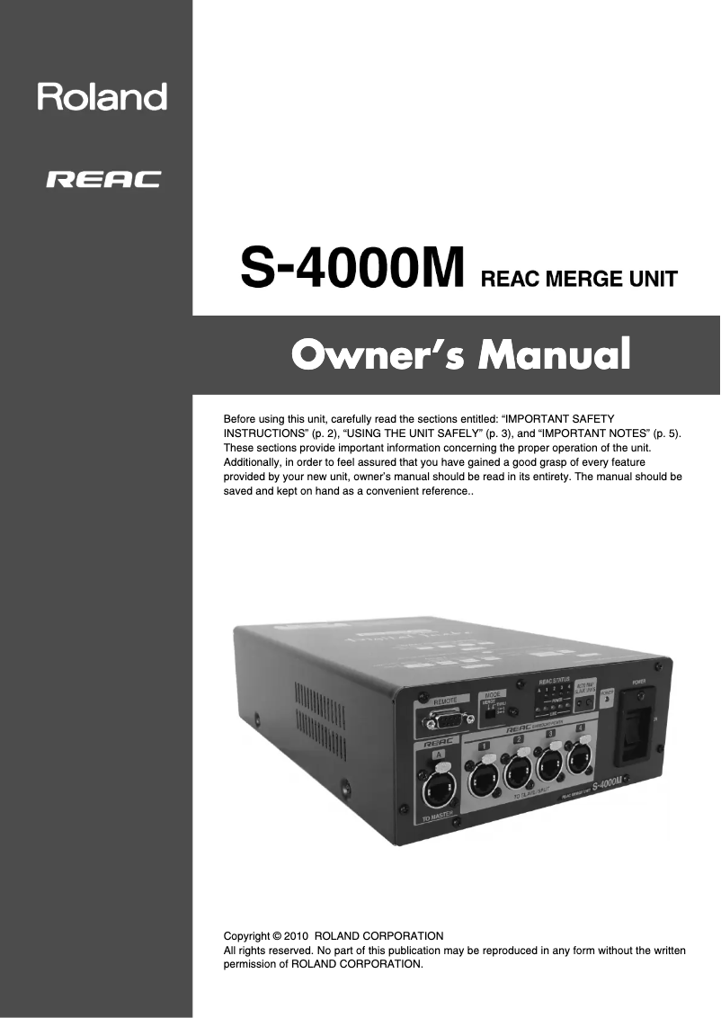 Page 1 de la notice Manuel utilisateur Roland S-4000M