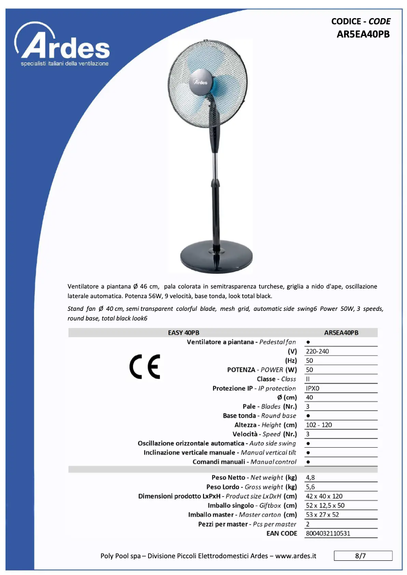 Page n°1 - Fiche technique Ardes AR5EA40PB
