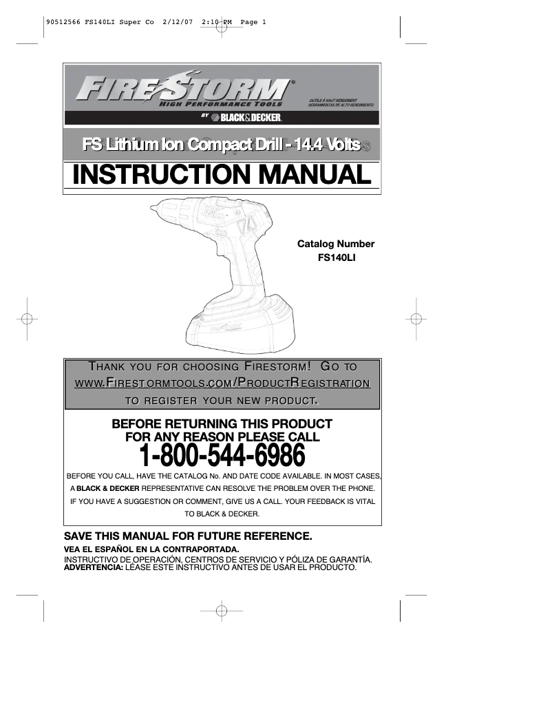 Page n°1 - Manuel utilisateur Black & Decker FS140LI