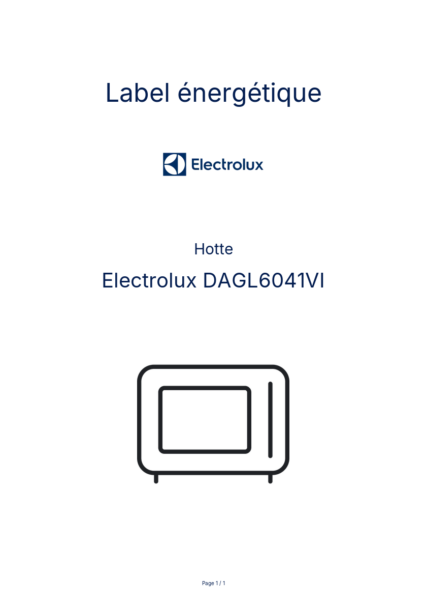 Page n°1 - Label énergétique Electrolux DAGL6041VI
