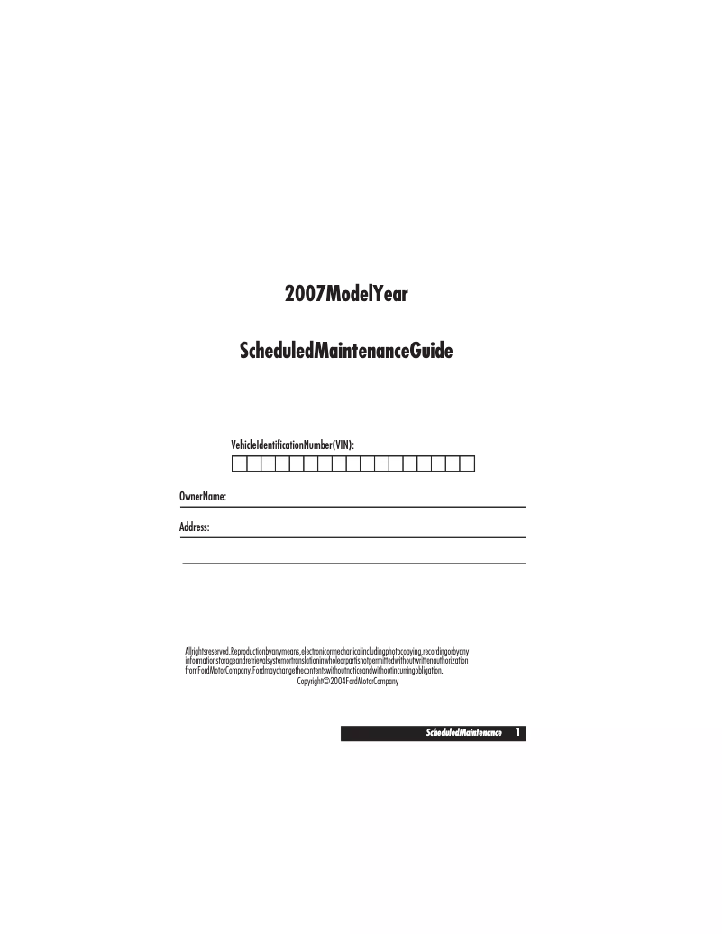 Page n°1 - Manuel d'utilisation et d'entretien Ford Mustang (2007)