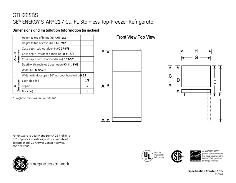 Image de la première page du manuel de l'appareil GTH22SBSSS