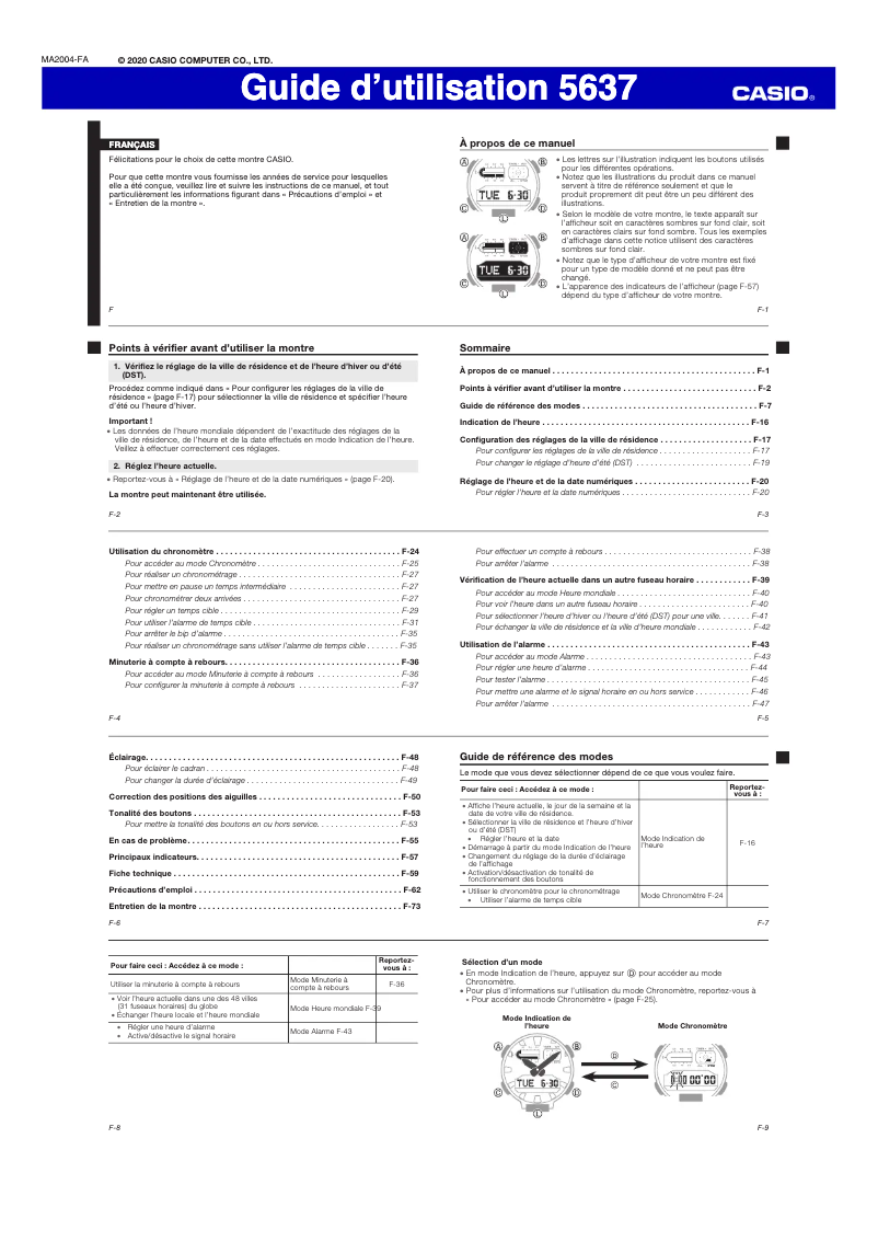 Image de la première page du manuel de l'appareil G-Shock GA-900