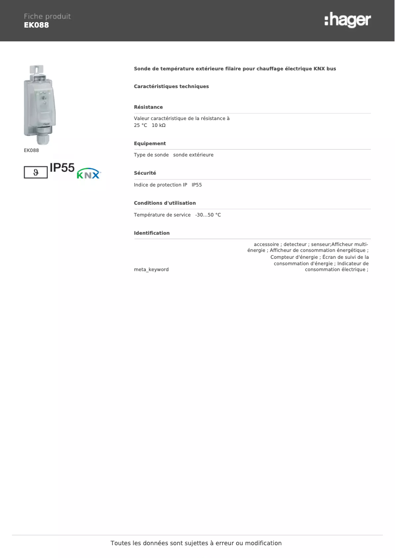 Image de la première page du manuel de l'appareil EK088