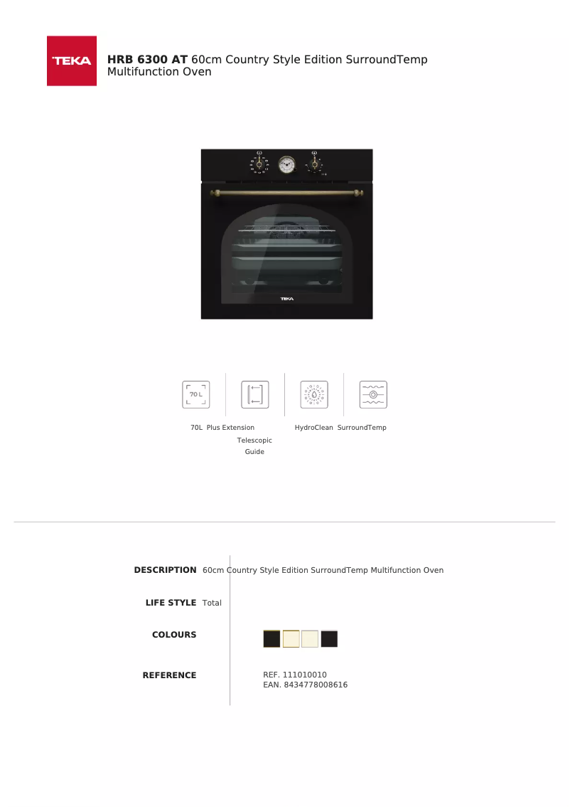 Page n°1 - Fiche technique Teka HRB 6300 AT