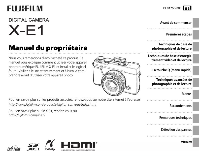 Page n°1 - Manuel utilisateur Fujifilm X-E1