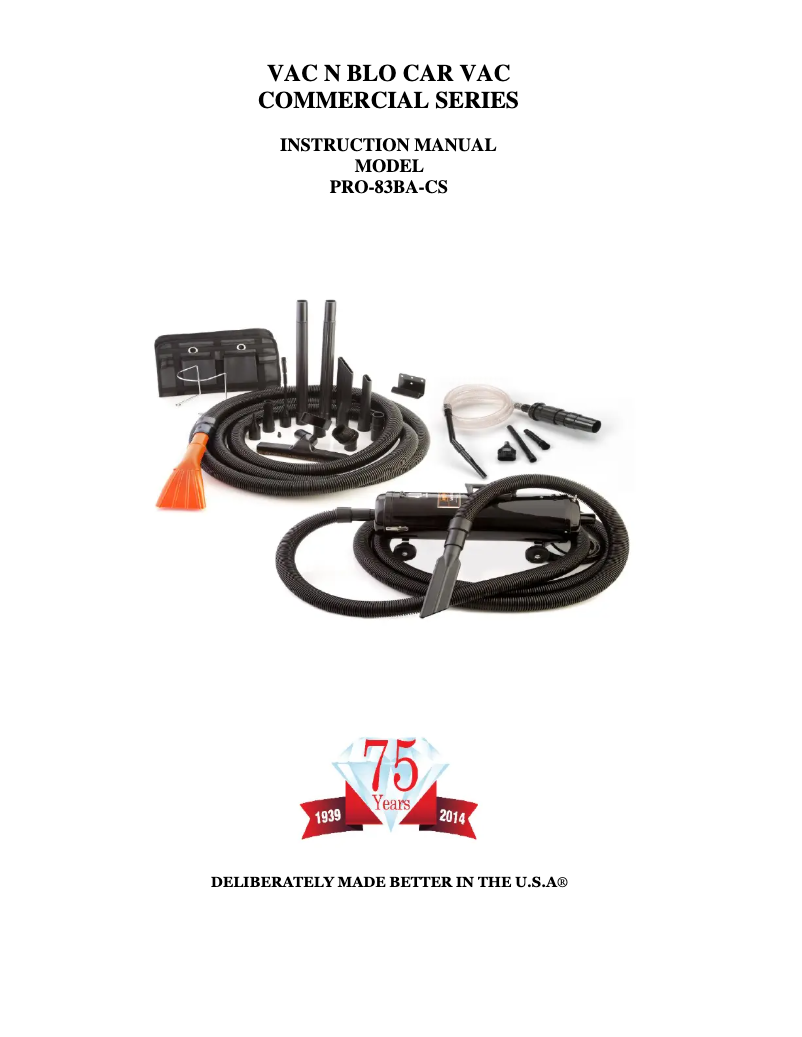 Image de la première page du manuel de l'appareil Vac N Blo PRO-83BA-CS