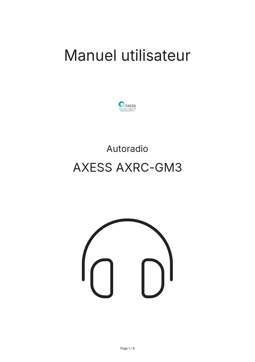 Page n°1 - Manuel utilisateur AXESS AXRC-GM3