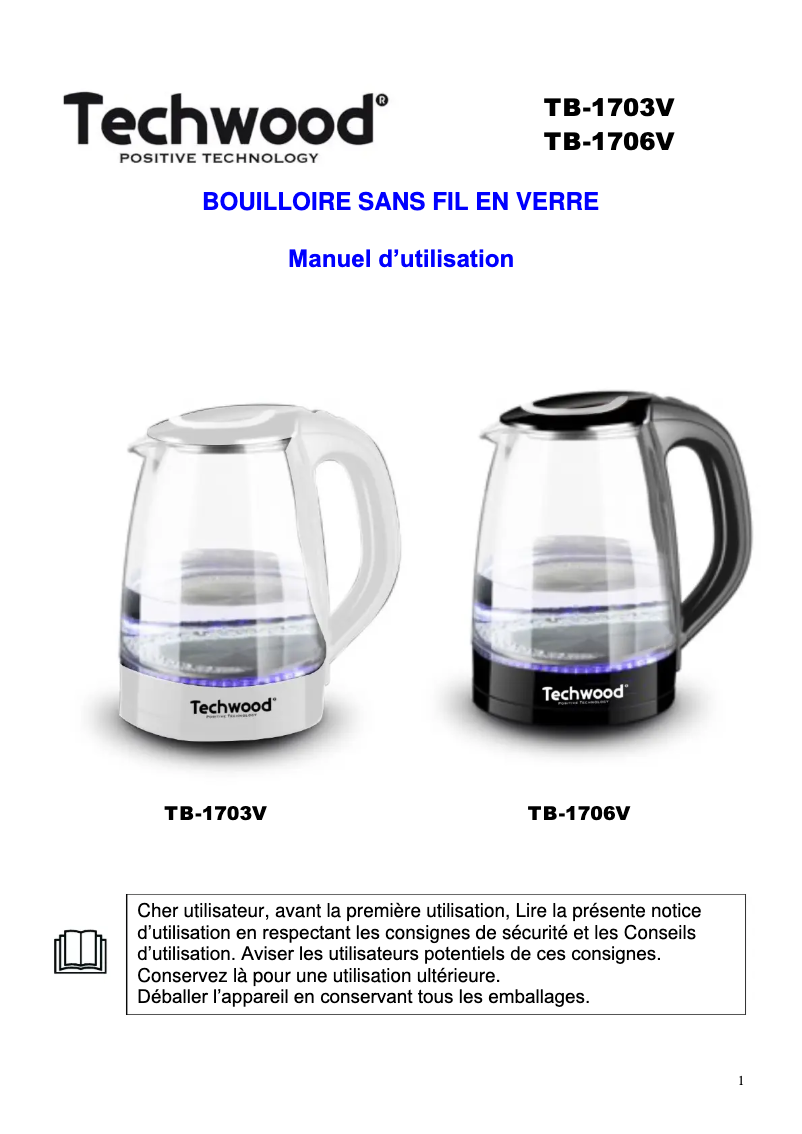 Page 1 de la notice Manuel utilisateur Techwood TB-1706V