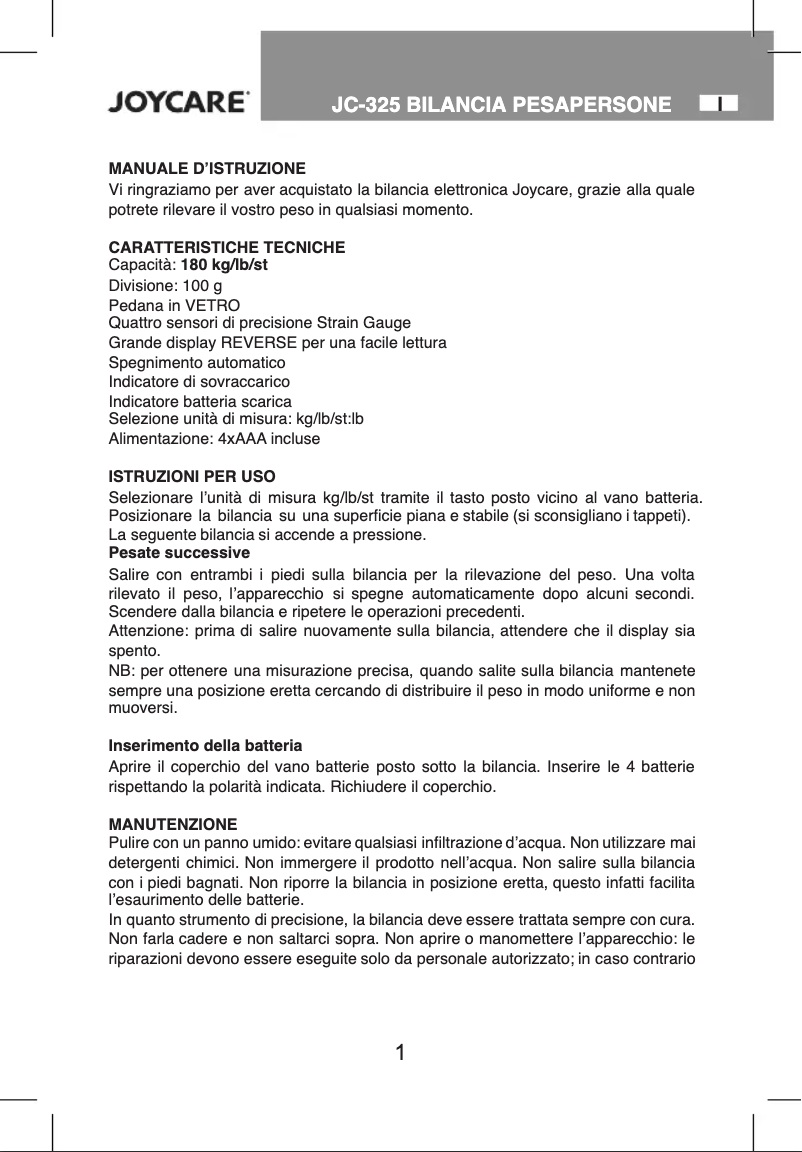 Page 1 de la notice Manuel utilisateur Joycare JC-325B