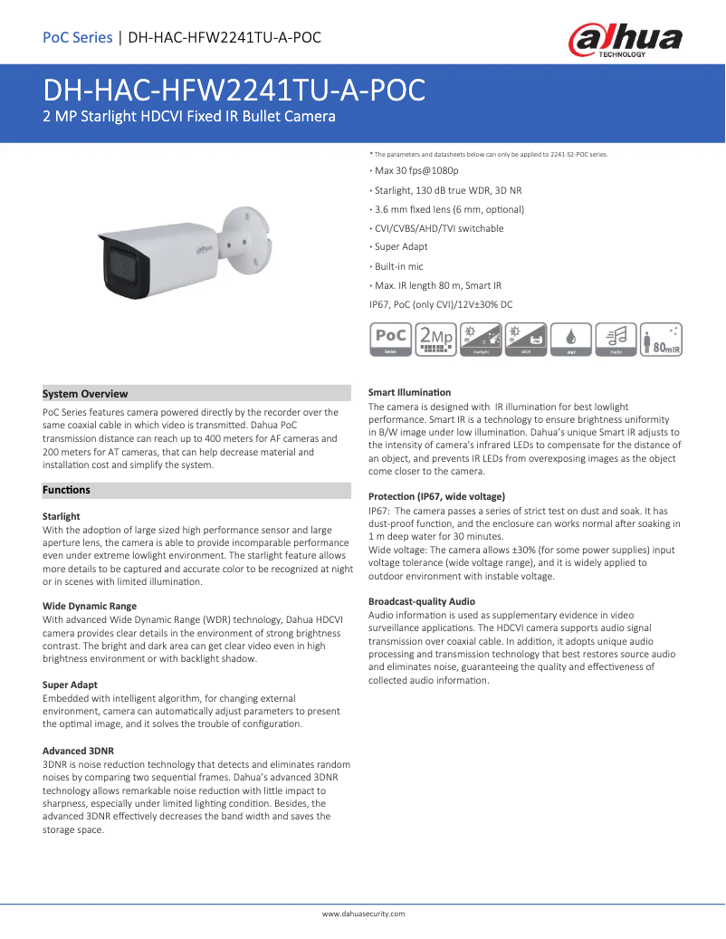 Page 1 de la notice Fiche technique Dahua Technology HAC-HFW2241TU-A-POC