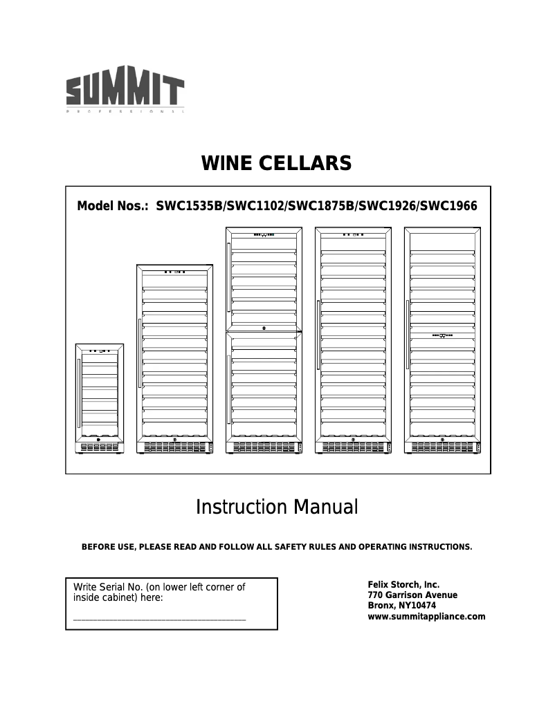 Page n°1 - Mode d'emploi Summit SWC1875BCSS