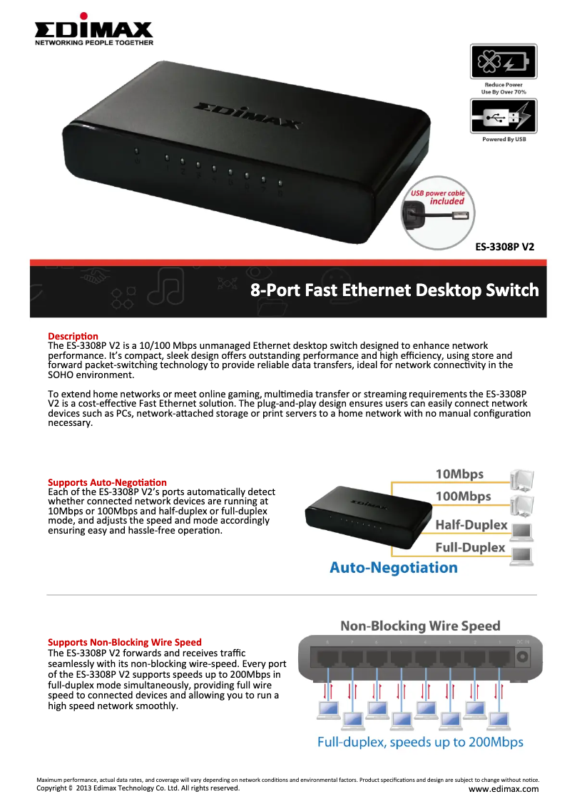 Page 1 de la notice Fiche technique Edimax ES-3308P V2