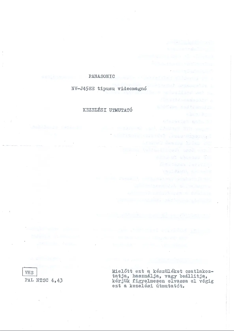 Image de la première page du manuel de l'appareil NV-J45B