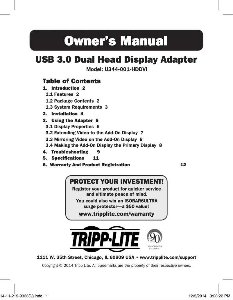 Page n°1 - Manuel utilisateur Tripp Lite U344-001-HDDVI