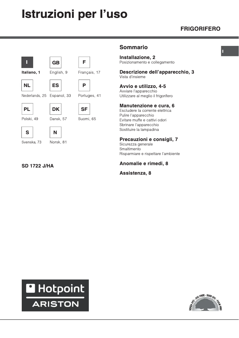 Página 1 del manual Manual de usuario Hotpoint Ariston SD 1722 J/HA
