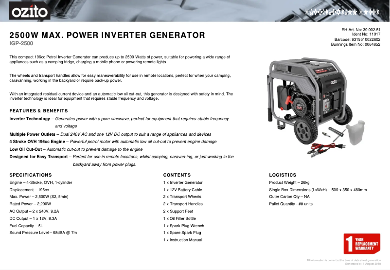 Image de la première page du manuel de l'appareil IGP-2500