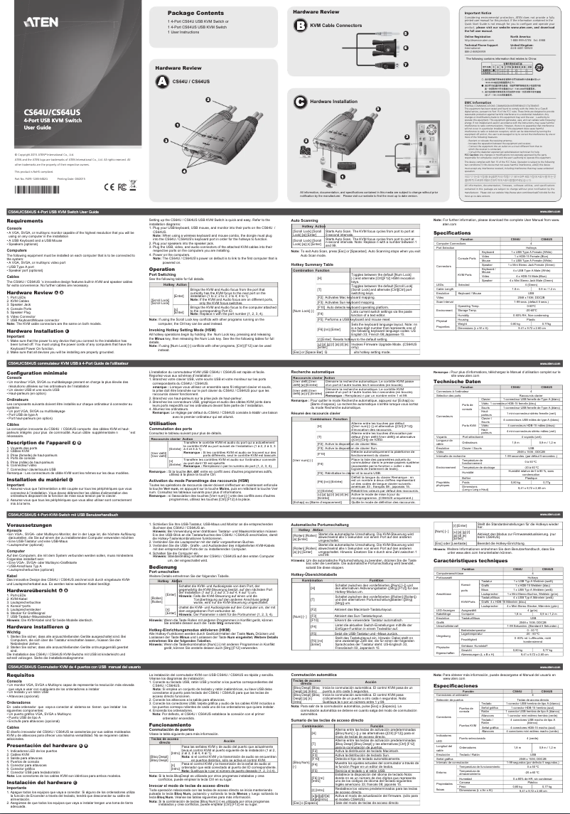 Page 1 de la notice Manuel utilisateur ATen CS64US