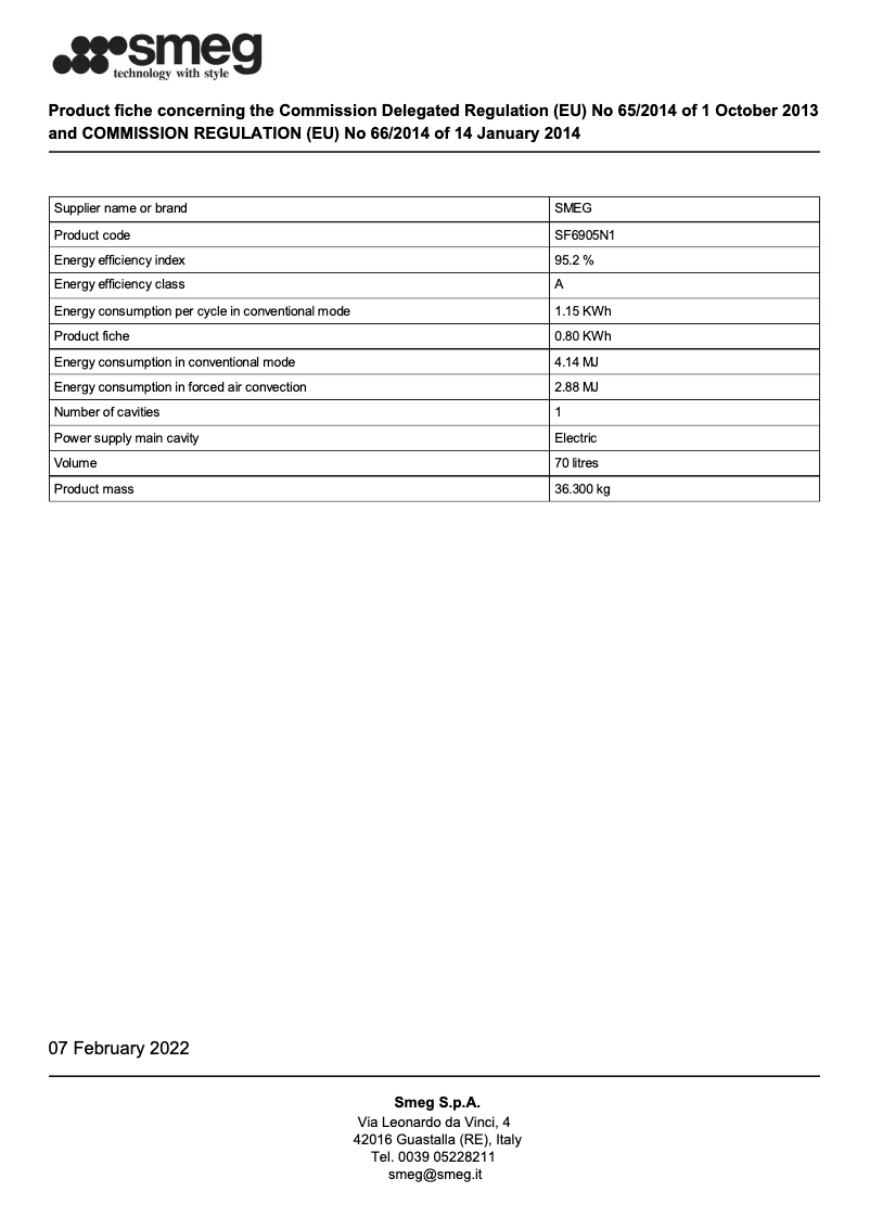 Page 1 de la notice Brochure Smeg SF6905N1