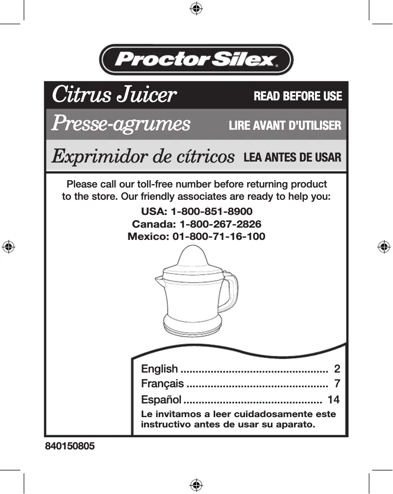 Page 1 de la notice Manuel utilisateur Proctor Silex 66331