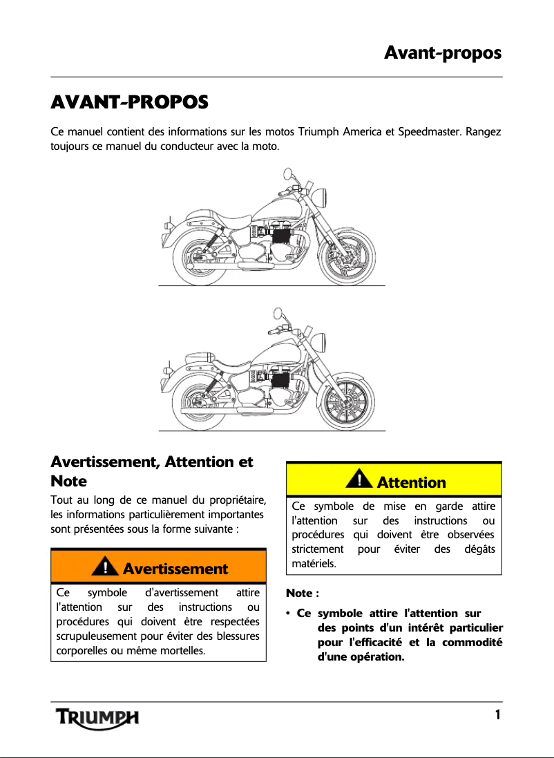 Page 1 de la notice Manuel utilisateur Triumph America (2011)