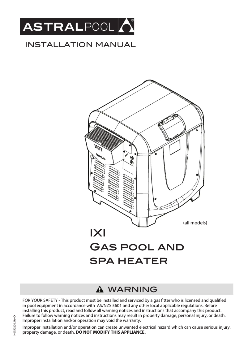 Page 1 de la notice Manuel utilisateur AstralPool IXI 200
