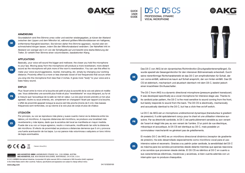 Page n°1 - Manuel utilisateur AKG D5 CS